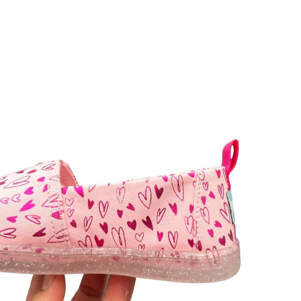 Toms Little Girls Alpargata‎ Shoes Size 13 Pink Heart Print Slip on Lightweight